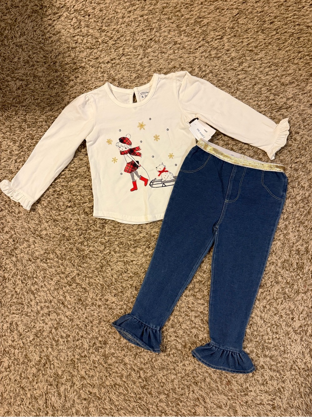 crown & ivy 2 Piece Holiday Outfit for Toddler Girl